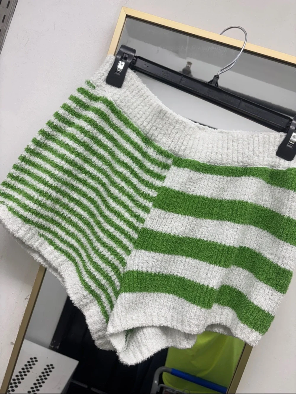 FP beach Orlanda green and white striped fuzzy knit shorts